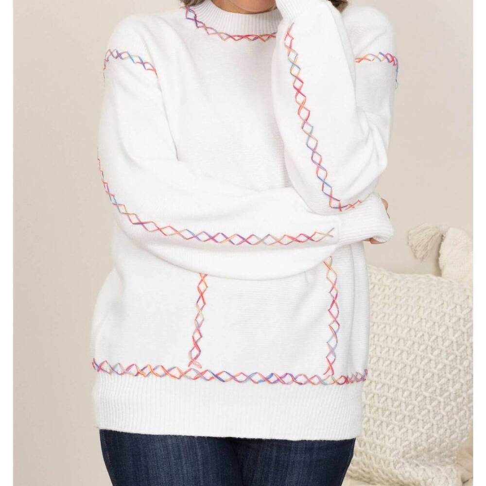 NEW 1 THE WOMAN cute color block stitching sweater in white